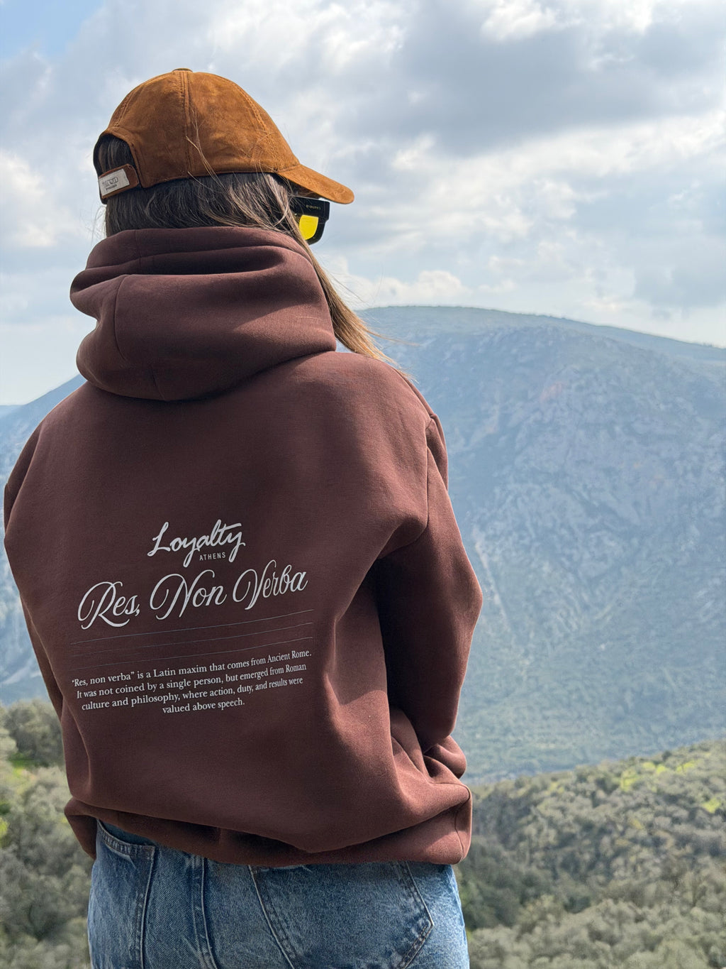Res, non verba | Brown Hoodie | Loyalty Athens