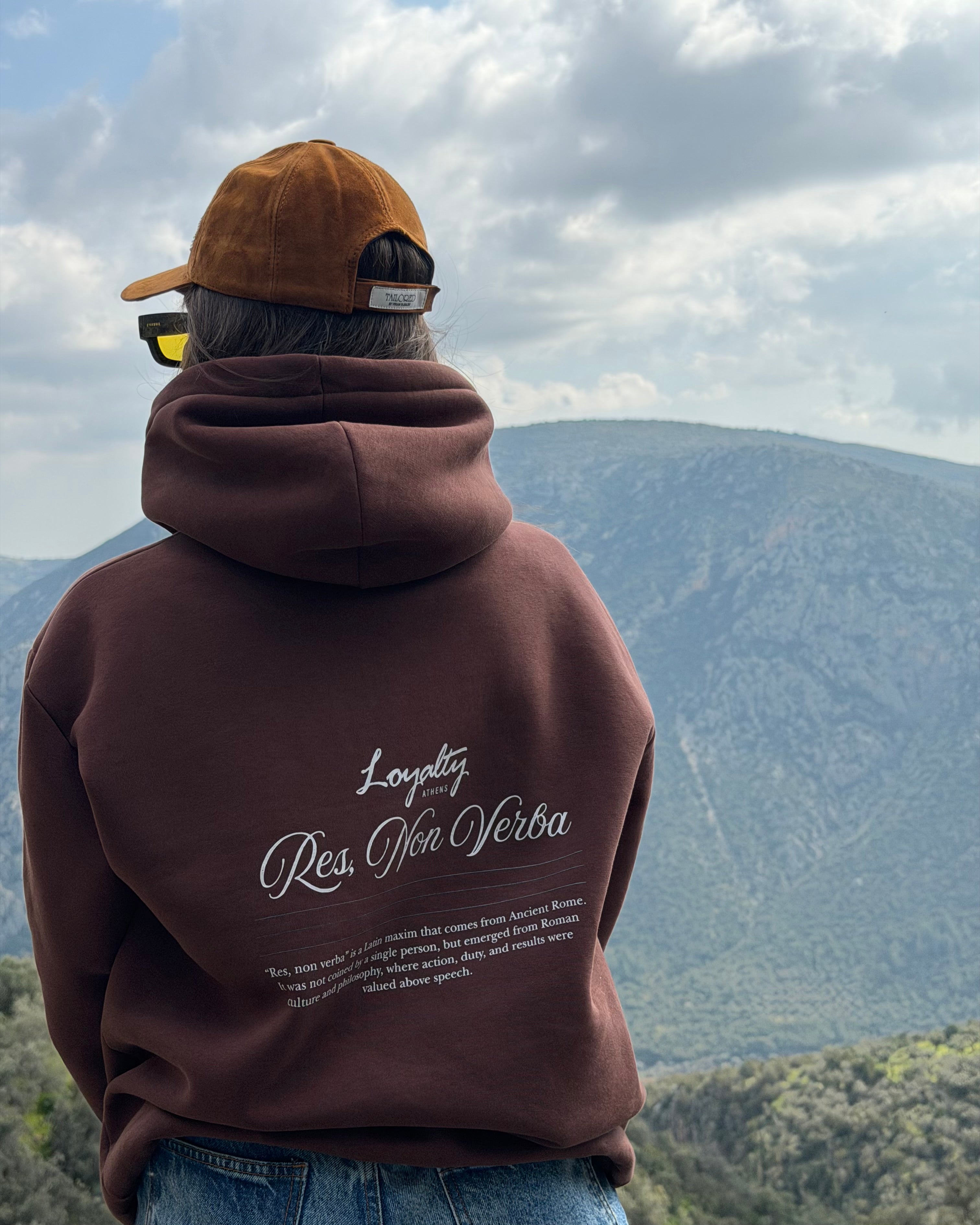 Res, non verba | Brown Hoodie | Loyalty Athens