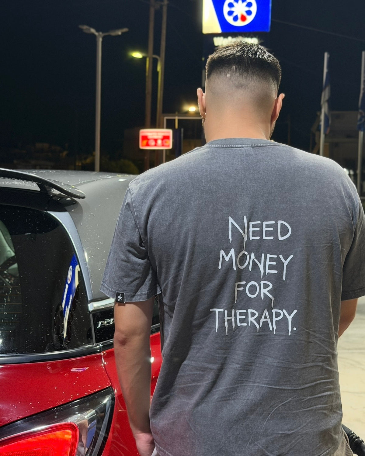 Grey Stone Washed T-Shirt | Need Money For Therapy