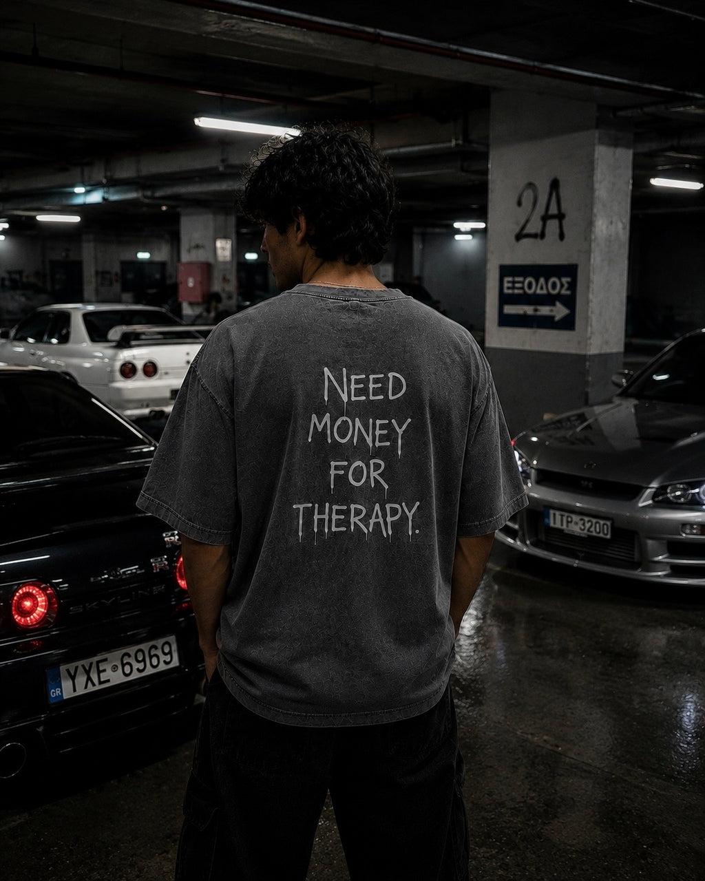 Grey Stone Washed T-Shirt | Need Money For Therapy