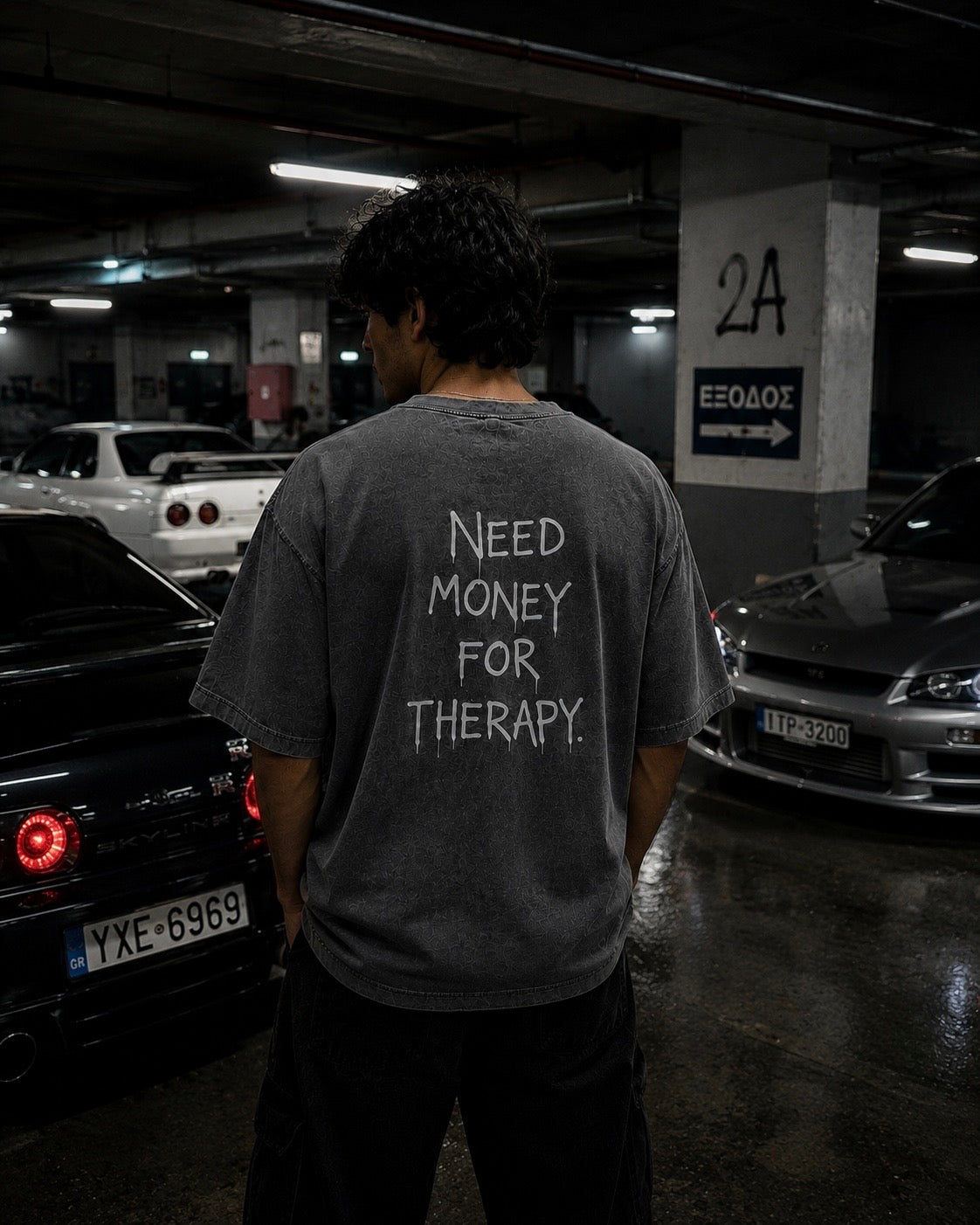 Grey Stone Washed T-Shirt | Need Money For Therapy