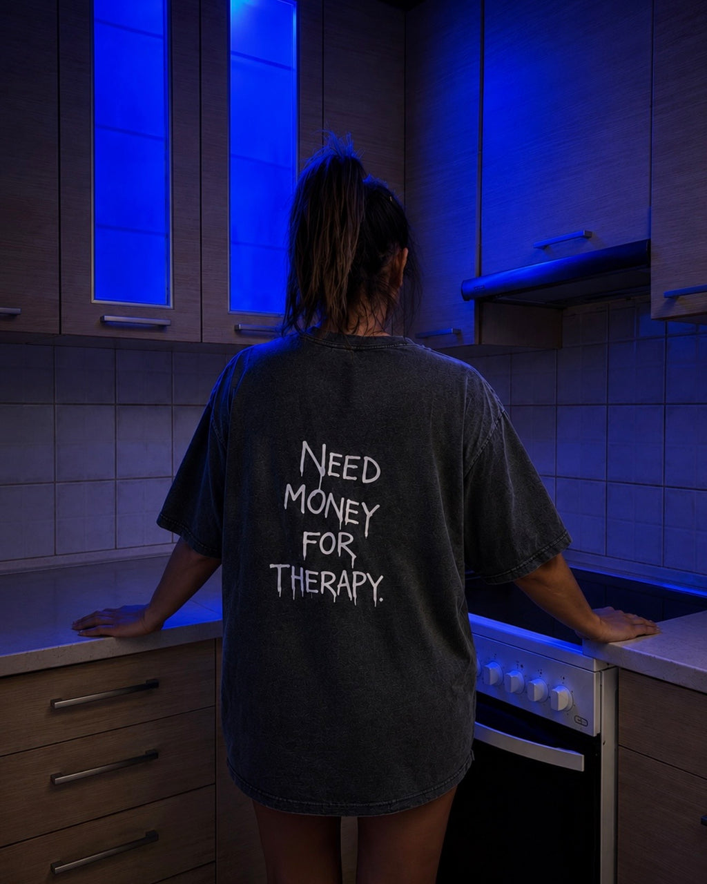 Grey Stone Washed T-Shirt | Need Money For Therapy