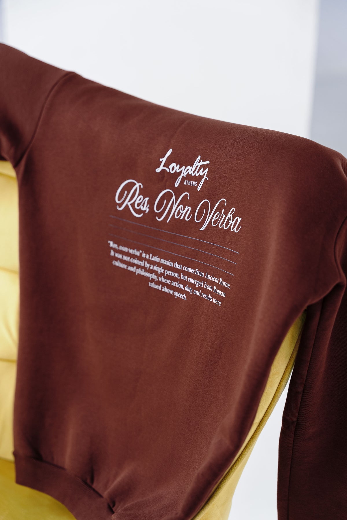 Res, non verba | Brown Hoodie | Loyalty Athens