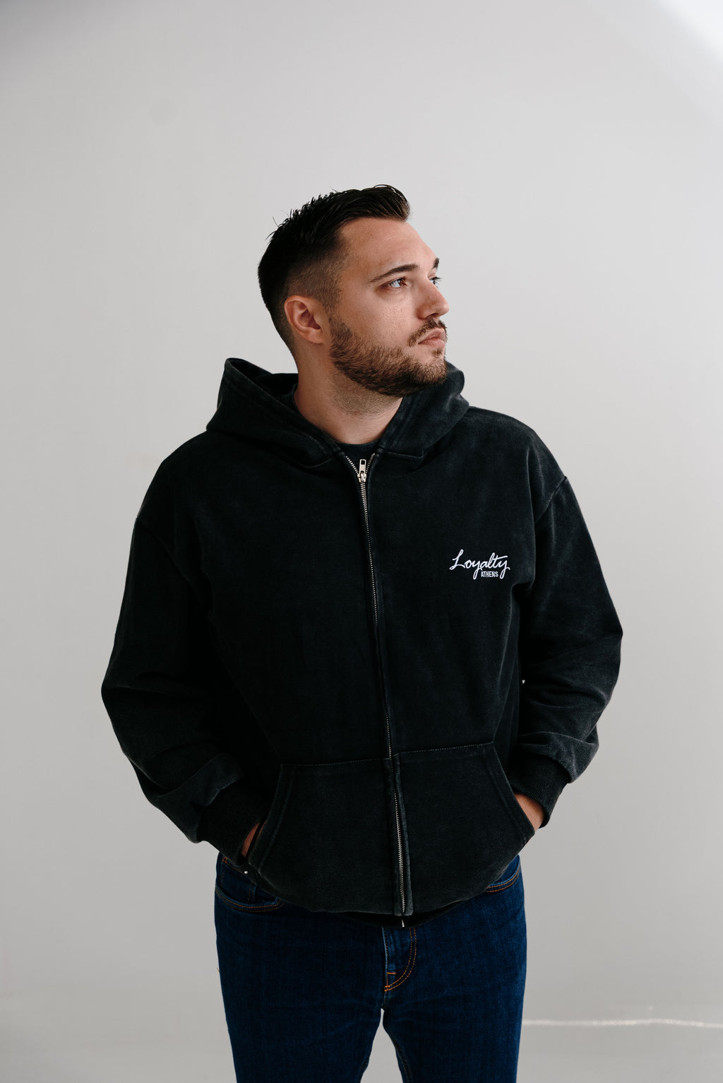 Washed Zip Hoodie – Black | Loyalty Athens