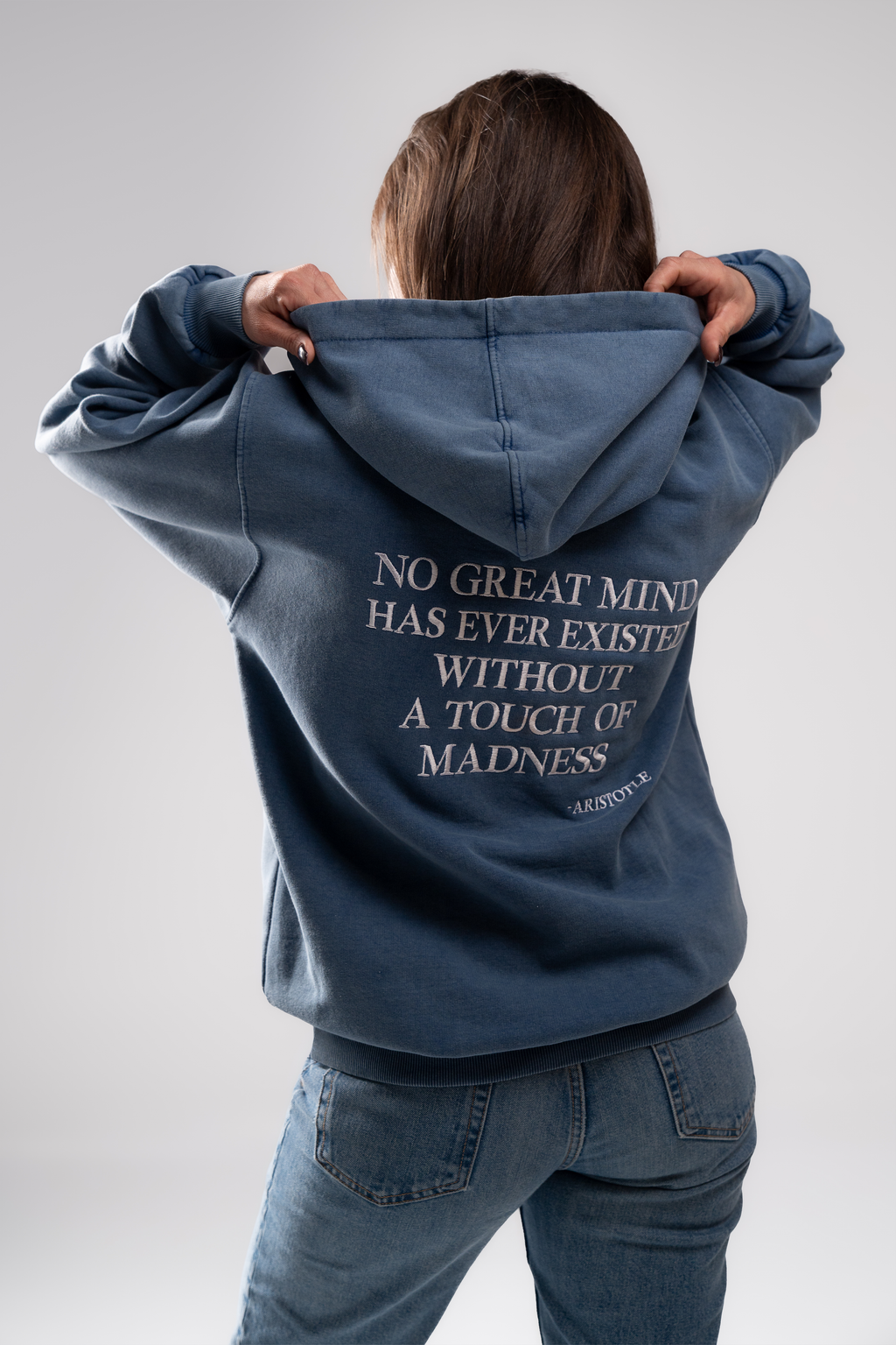 Denim Hoodie – Aristotle Quote